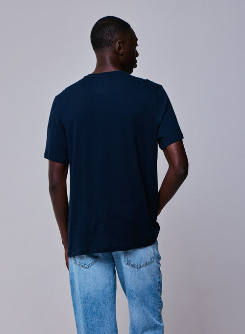 T-shirt Marine Col Rond Manches Courtes en Coton / Cachemire - MAJESTIC FILATURES