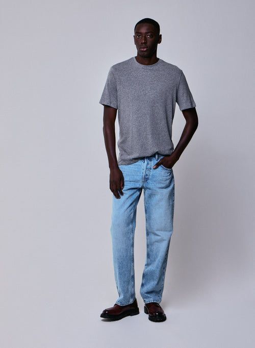 T-shirt Gris Col Rond Manches Courtes en Coton / Cachemire - MAJESTIC FILATURES