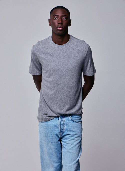 T-shirt Gris Col Rond Manches Courtes en Coton / Cachemire - MAJESTIC FILATURES
