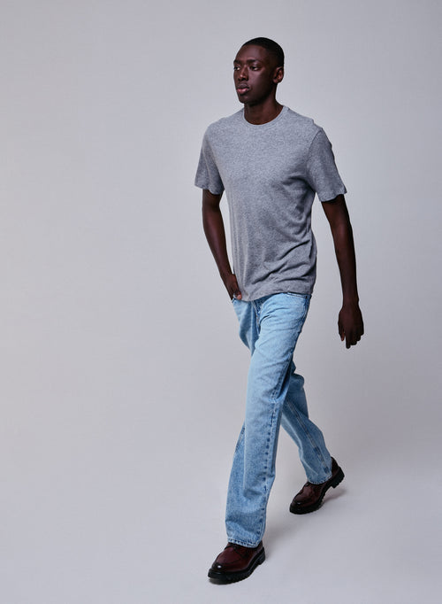 T-shirt Gris Col Rond Manches Courtes en Coton / Cachemire - MAJESTIC FILATURES