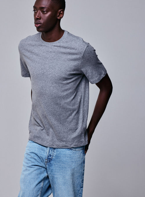Camiseta gris de manga corta con cuello redondo en algodón / cachemir - MAJESTIC FILATURES