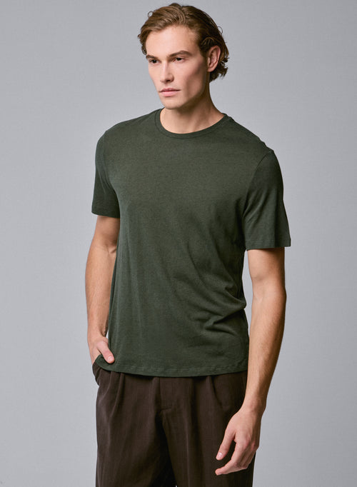 T-shirt Vert Col Rond Manches Courtes en Coton / Cachemire - MAJESTIC FILATURES