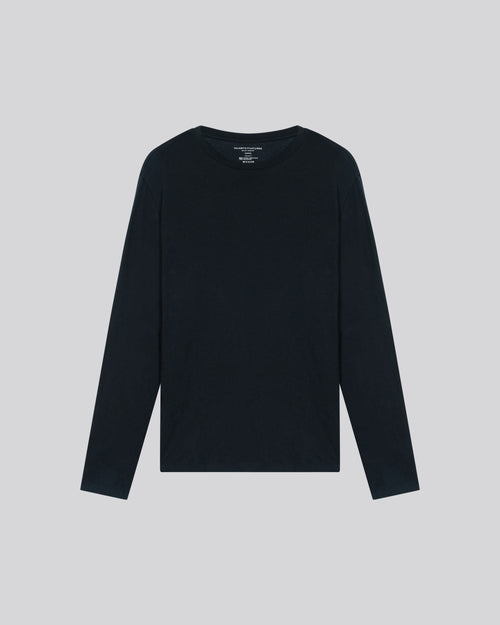 T-shirt Marine Col Rond Manches Longues en Coton / Cachemire - MAJESTIC FILATURES