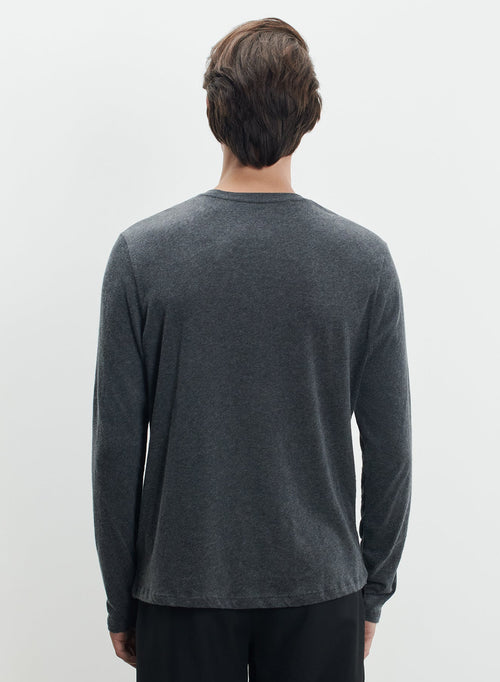 Anthrazit-gesprenkeltes langarmiges Rundhals-T-Shirt aus Baumwolle / Kaschmir - MAJESTIC FILATURES