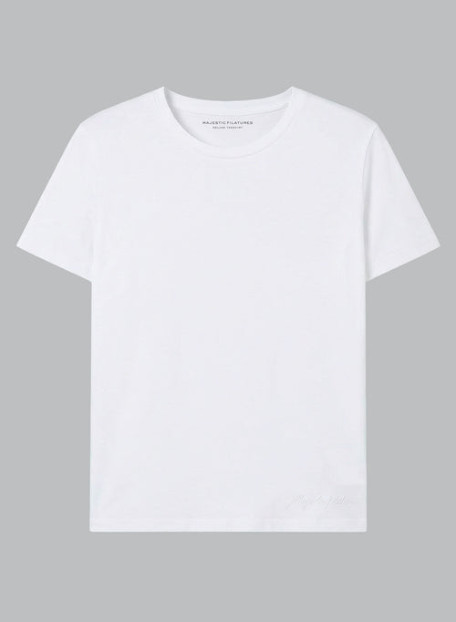 T-shirt Blanc Col Rond Manches Courtes en Coton organique - MAJESTIC FILATURES