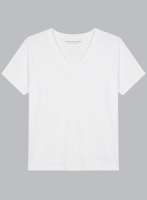White V-neck Short-Sleeve Organic Cotton T-shirt - MAJESTIC FILATURES