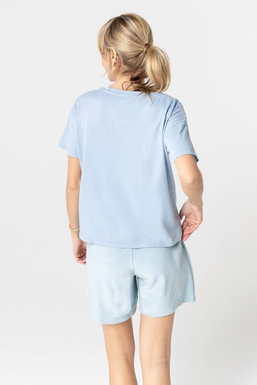 T-shirt Bleu Calanques Col V Manches Courtes en Coton organique - MAJESTIC FILATURES