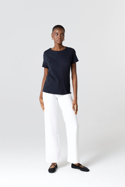 Navy blue Polly T-shirt Round Neck Short Sleeves in Cotton - MAJESTIC FILATURES