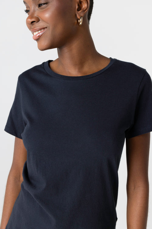 Navy blue Polly T-shirt Round Neck Short Sleeves in Cotton - MAJESTIC FILATURES