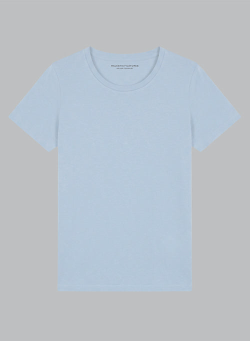 Kurzarm-T-Shirt mit Rundhalsausschnitt aus Bio-Baumwolle in Blau Calanques - MAJESTIC FILATURES