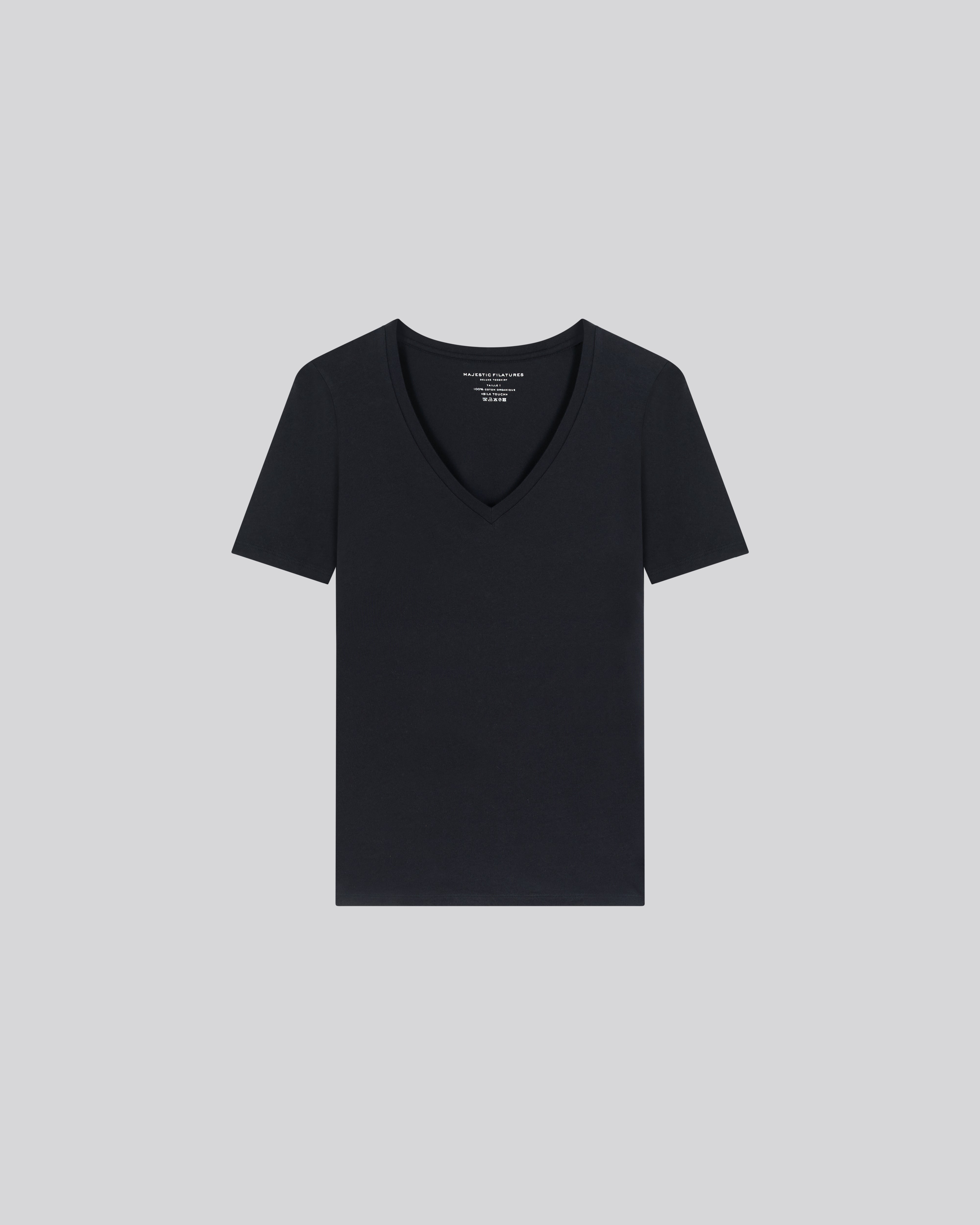 Haut Col V Majestic Paris T.3 - Coton Noir - Boutonné - Femme