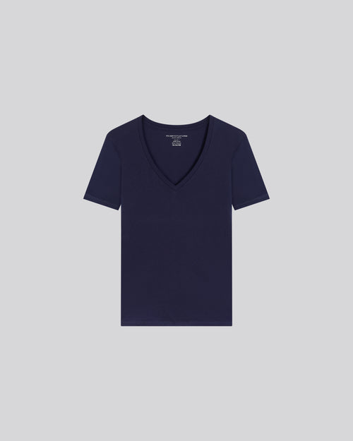 T-shirt Marine Patty col V manches courtes en Coton - MAJESTIC FILATURES