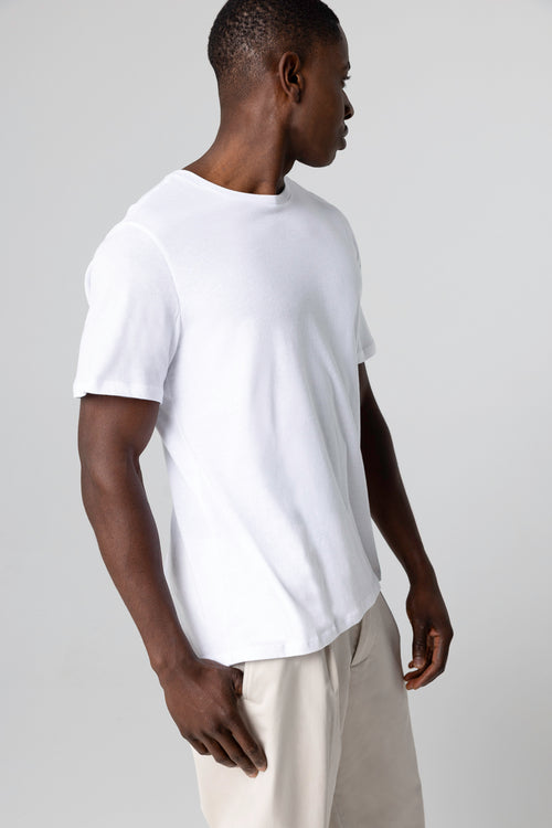 T-shirt Blanc Patrice Col Rond Manches Courtes en Coton - MAJESTIC FILATURES