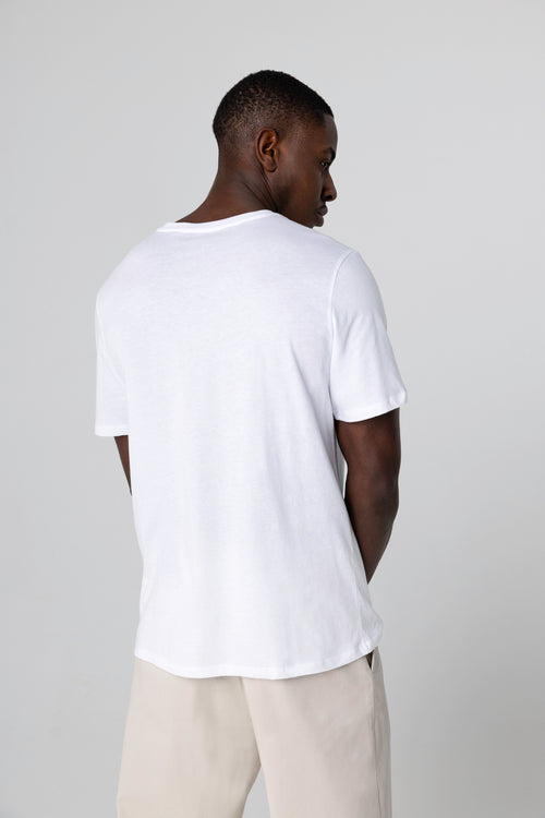 T-shirt Blanc Patrice Col Rond Manches Courtes en Coton - MAJESTIC FILATURES