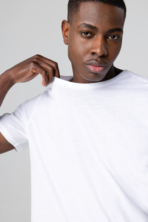 T-shirt Blanc Patrice Col Rond Manches Courtes en Coton - MAJESTIC FILATURES