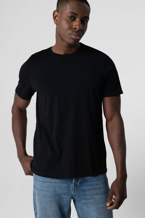 T-shirt Noir Patrice Col Rond Manches Courtes en Coton - MAJESTIC FILATURES