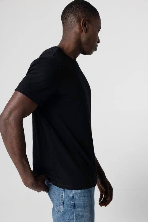 T-shirt Noir Patrice Col Rond Manches Courtes en Coton - MAJESTIC FILATURES