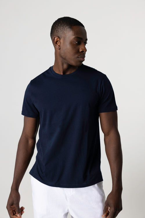 T-shirt Marine Patrice Col Rond Manches Courtes en Coton - MAJESTIC FILATURES