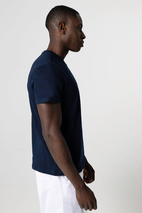 T-shirt Marine Patrice Col Rond Manches Courtes en Coton - MAJESTIC FILATURES