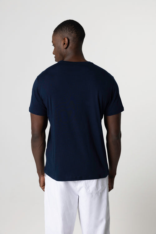T-shirt Marine Patrice Col Rond Manches Courtes en Coton - MAJESTIC FILATURES