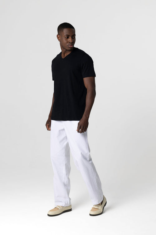 T-shirt Noir Paul Col V Manches Courtes en Coton - MAJESTIC FILATURES