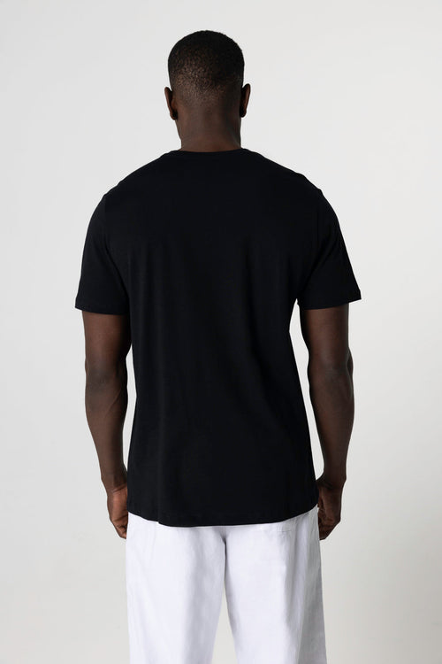 T-shirt Noir Paul Col V Manches Courtes en Coton - MAJESTIC FILATURES