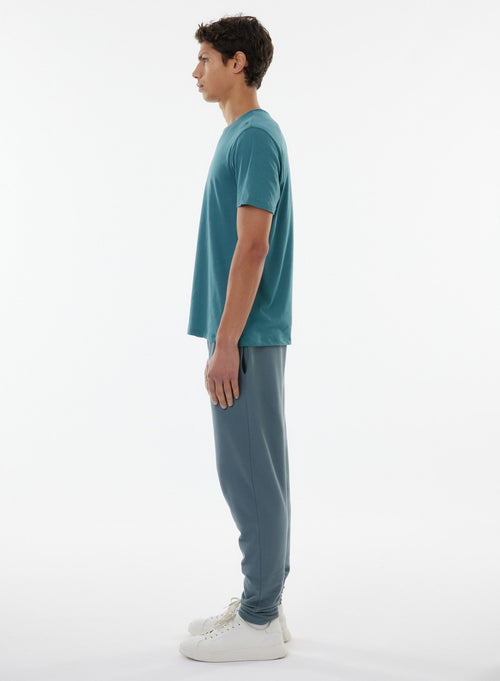 Paul Camiseta de algodón azul de manga corta y cuello en V - MAJESTIC FILATURES