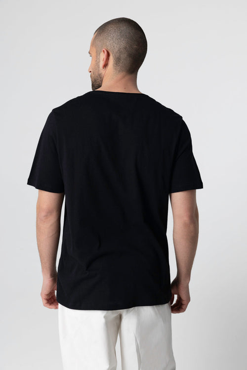 Camiseta negra de cuello redondo y manga corta de algodón orgánico - MAJESTIC FILATURES