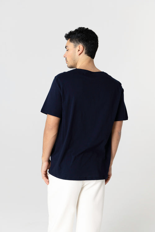 T-shirt Marine Col Rond Manches Courtes en Coton organique - MAJESTIC FILATURES