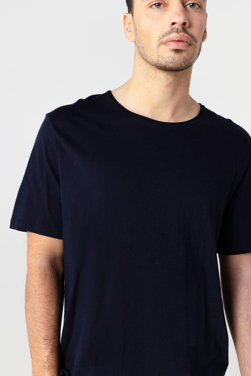 T-shirt Marine Col Rond Manches Courtes en Coton organique - MAJESTIC FILATURES