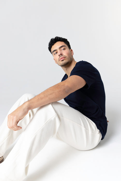 T-shirt Marine Col Rond Manches Courtes en Coton organique - MAJESTIC FILATURES