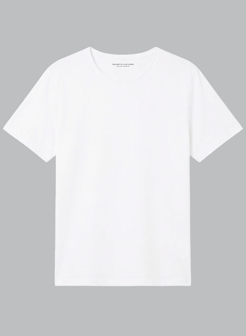 White Round Neck Short Sleeves T-shirt in Organic Cotton - MAJESTIC FILATURES