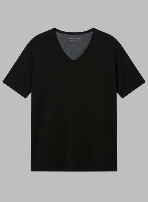 Camiseta negra cuello en V y manga corta de algodón orgánico - MAJESTIC FILATURES