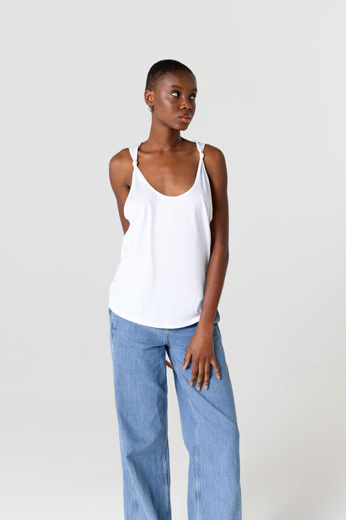 Débardeur Blanc Col Rond Sans Manches en Coton Supima - MAJESTIC FILATURES