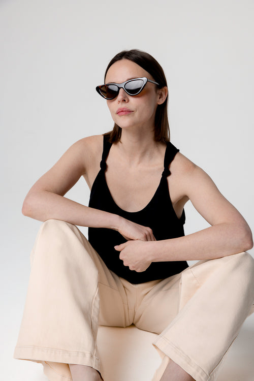 Débardeur Noir Col Rond Sans Manches en Coton supima - MAJESTIC FILATURES