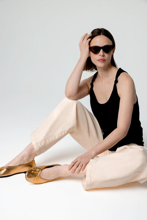 Ärmelloses Tanktop mit Rundhalsausschnitt aus Supima-Baumwolle in Schwarz - MAJESTIC FILATURES