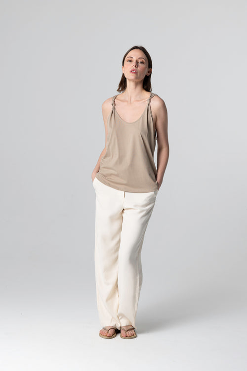 Débardeur Beige Col Rond Sans Manches en Coton supima - MAJESTIC FILATURES