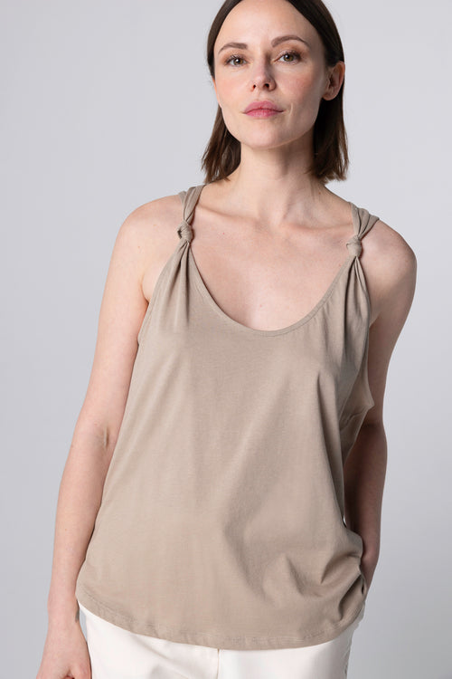 Débardeur Beige Col Rond Sans Manches en Coton supima - MAJESTIC FILATURES