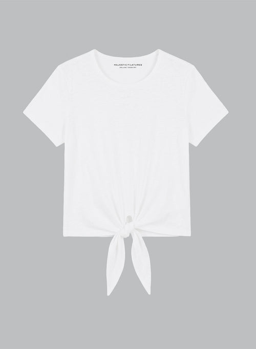 Kurzärmeliges T-Shirt mit Rundhalsausschnitt aus Supima-Baumwolle in Weiß - MAJESTIC FILATURES