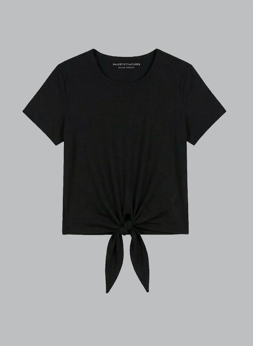 Black Round-Neck Short-Sleeve Supima Cotton T-Shirt - MAJESTIC FILATURES