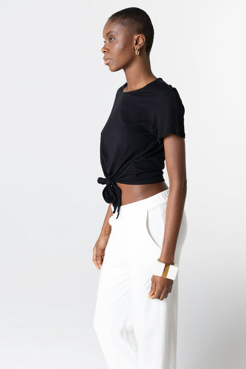 T-shirt Noir Col Rond Manches Courtes en Coton Supima - MAJESTIC FILATURES