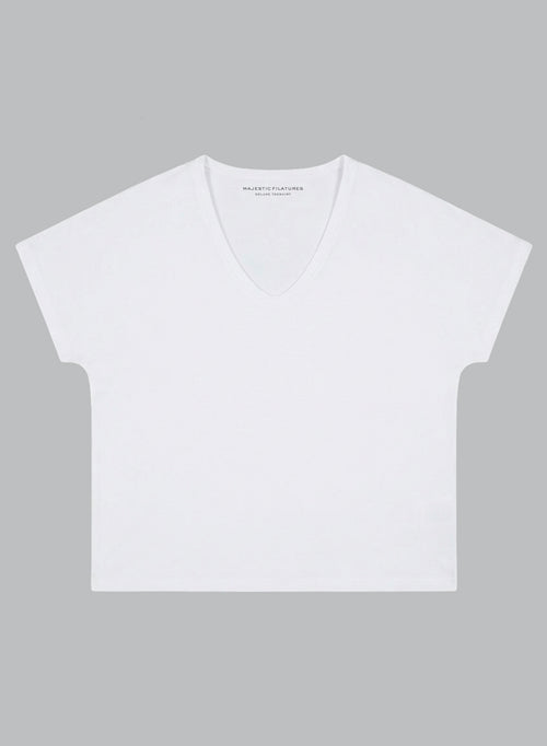 White V-neck Short-Sleeve Supima Cotton T-shirt - MAJESTIC FILATURES