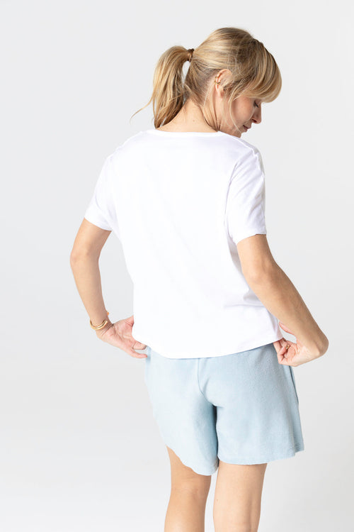 T-shirt Blanc Col V Manches Courtes en Coton Supima - MAJESTIC FILATURES