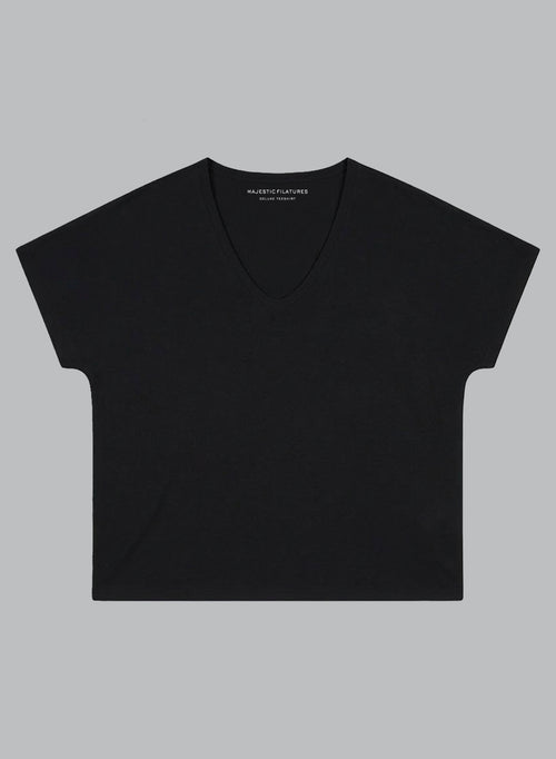 Black V-neck Short-Sleeve Supima Cotton T-shirt - MAJESTIC FILATURES