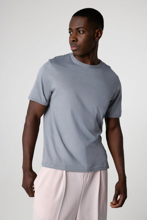 Gray Round-Neck Short-Sleeve Supima Cotton T-shirt - MAJESTIC FILATURES