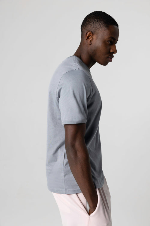 Gray Round-Neck Short-Sleeve Supima Cotton T-shirt - MAJESTIC FILATURES