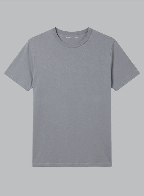 Gray Round-Neck Short-Sleeve Supima Cotton T-shirt - MAJESTIC FILATURES