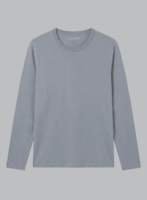 T-shirt Gris Col Rond Manches Longues en Coton Supima - MAJESTIC FILATURES