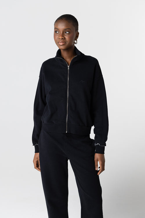 Sweatshirt mit Stehkragen und langen Ärmeln aus Bio-Baumwolle / Baumwolle in Schwarz - MAJESTIC FILATURES