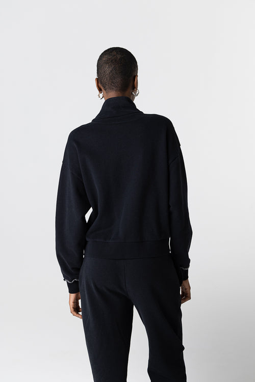 Sweatshirt mit Stehkragen und langen Ärmeln aus Bio-Baumwolle / Baumwolle in Schwarz - MAJESTIC FILATURES